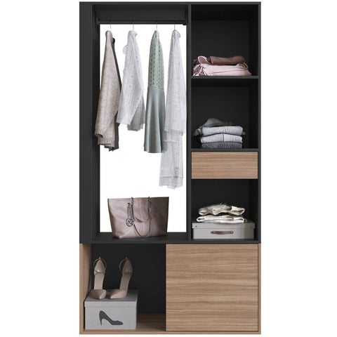 Guarda Roupa Closet Gaveta E Cabideiro Preto E Montana 100cm Com Prateleiras Detalhe Ripado Prodecor