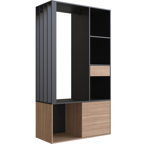 Guarda Roupa Closet Gaveta E Cabideiro Preto E Montana 100cm Com Prateleiras Detalhe Ripado Prodecor