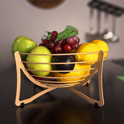 Fruteira De Mesa Gold Matte Aramada Redonda 34,5 Masutti Aço Carbono Hélice Organize Cesta De Frutas