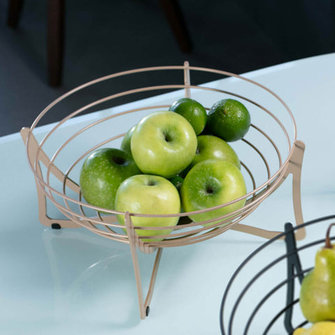 Fruteira De Mesa Gold Matte Aramada Redonda 34,5 Masutti Aço Carbono Hélice Organize Cesta De Frutas