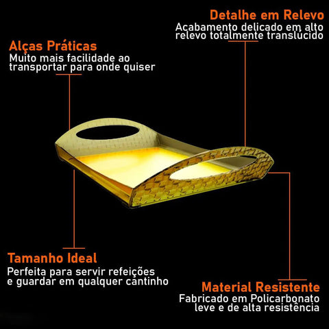 Bandeja Retangular Crippa Com Alças Servir Decorar Amarela Transparente