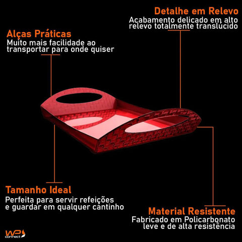 Bandeja Retangular Vermelha Decorativa Servir Trama Crippa Com Alças