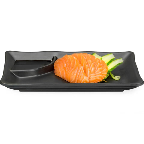 10 Pratos para Sushi 19x12cm com Porta Shoyu Melanina Comida Japonesa