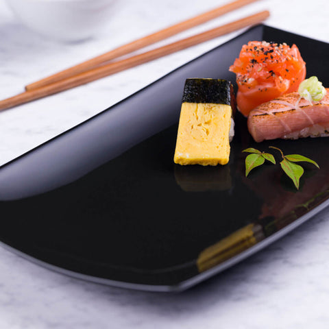 Bandeja Rasa Preto Oriental 22cm Porcelana Germer Prato Para Sushi e Sashimi