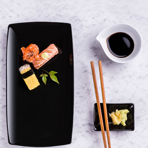 Bandeja Rasa Preto Oriental 22cm Porcelana Germer Prato Para Sushi e Sashimi