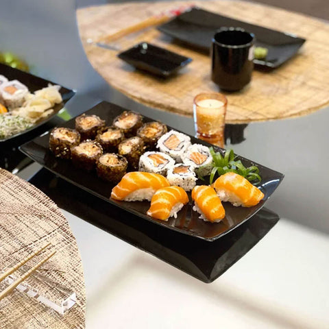 Bandeja Rasa Preto Oriental 22cm Porcelana Germer Prato Para Sushi e Sashimi