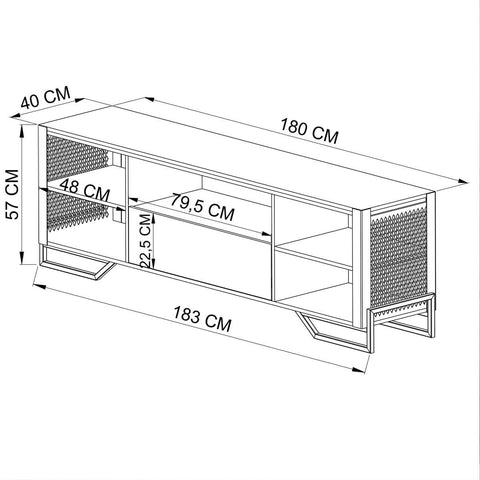 Rack Para Sala Telado 5 Nichos 183x40x57cm MDP Aço Preto Industrial Placa e Ponto