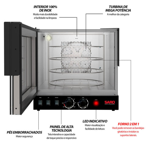 Forno Turbo 127v Rotativo Elétrico 2 em 1 Preto Saro Assador de Bancada