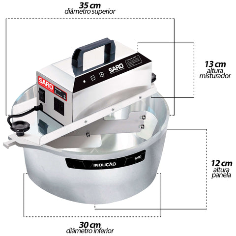 Panela De Indução Mexedora Doceira 10 Litros Frequência 50-60hz Pa10pi Saro Bivolt