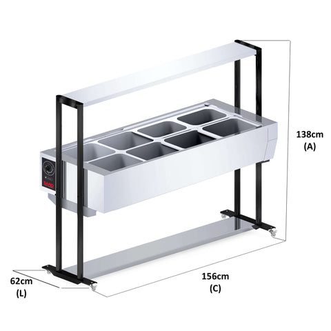 Buffet Térmico 220V Inox 8 Cubas 1/2 com Tampa Aquecido para Restaurantes e Eventos