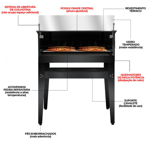 Forno Assador de Pizza Guilhotina a Gás GLP 80x80cm com cavalete Saro