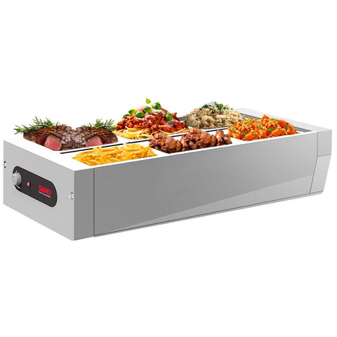 Buffet de Mesa Térmico Aquecido de Inox 6 Cubas 1/2 tampa 220V Para Restaurantes