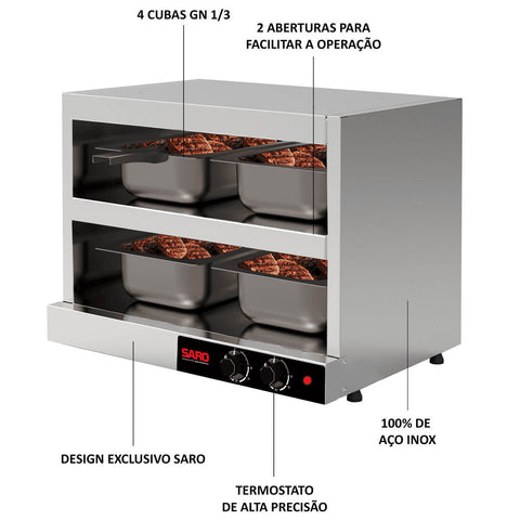 Conservador de Proteínas 127v com 4 Bandejas Cubas GN 1/3 em Aço Inox