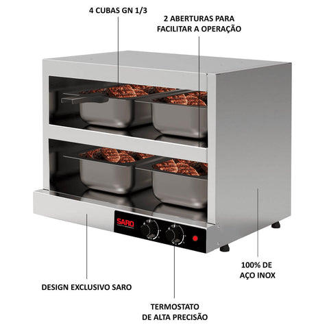 Aquecedor 220v Conservador Estufa de Proteínas 4 Cubas 1/3 Aço Inox