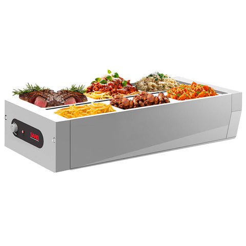 Buffet Térmico de Mesa 127v Aquecido em Inox 6 Cubas 1/2 Tampa