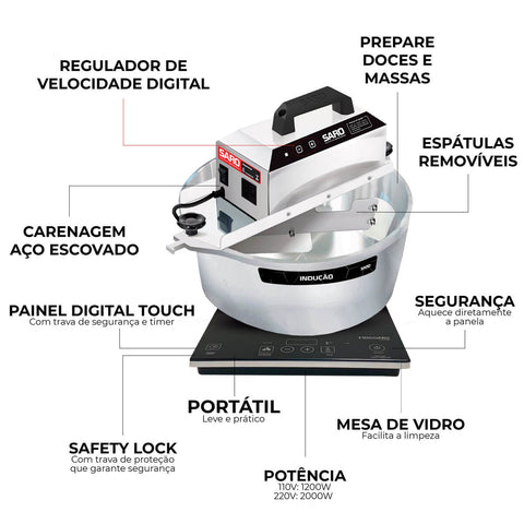 Misturador Elétrico Panela Automática 10L 220V com Fogão de Indução