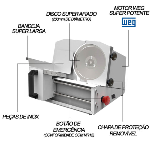 Cortador Fatiador de Frios Semi Automático Saro 1/3cv 200mm Bivolt