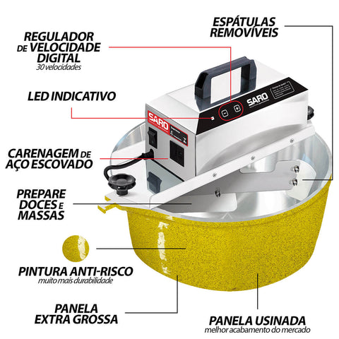 Panela Mexedora Elétrica 10 litros Bivolt 50/60 HZ Amarelo Saro