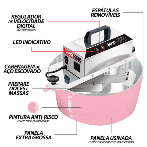 Panela Mexedora Elétrica Automática 10 litros Bivolt 50/60 HZ Rosa Saro