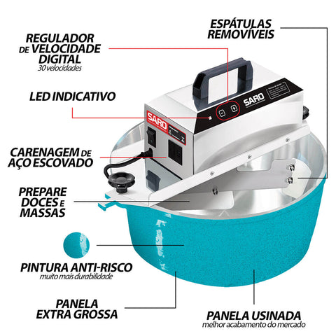 Panela Mexedora Elétrica Automática 10 litros Bivolt 50/60 HZ Azul Saro