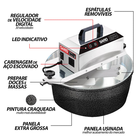 Panela Mexedora Elétrica Automática 10 litros Bivolt 50/60 HZ Preto Craquelado Saro