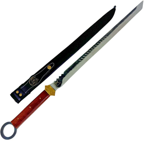 Espada Estilo Katana Samurai Artesanal 18' Adaga Carbono Bainha Couro Full Tang Brut Forge