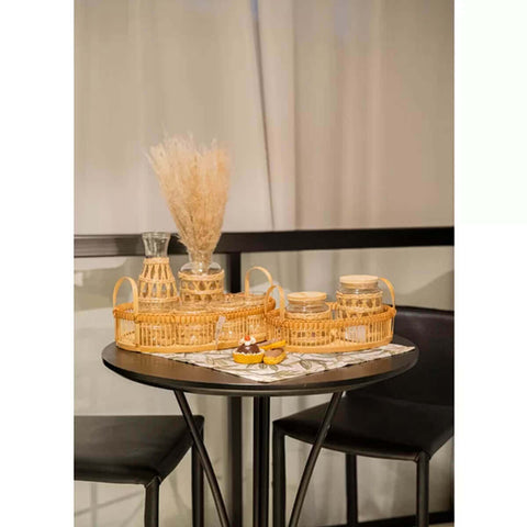 Conjunto 8 Copos Baixos de Vidro Wolff com Sisal 320ml Decorados Fibra Natural Rústicos