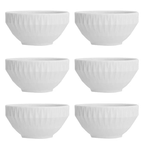 Jogo 6 Tigelas Pequenas Porcelana Bowl Diamante 400ml 12,5cm Germer Branca Cereal