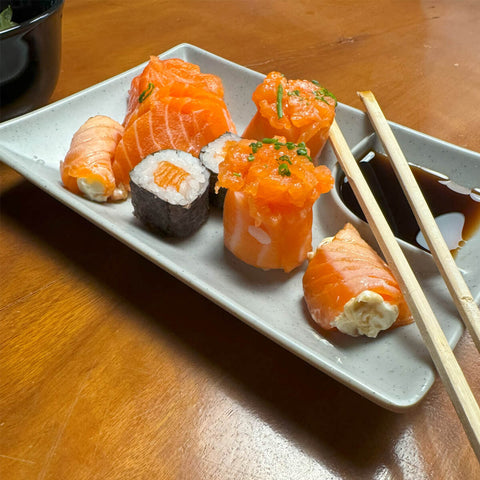 12 Pratos de Melamina com molheira Sushi Lyor 19cm Restaurante Tóquio Granilite