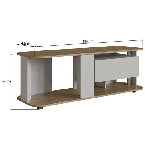 Estante Baixa 136x45x47cm Rack Tv 55" Gaveta Iluminação Led Mel Arenas