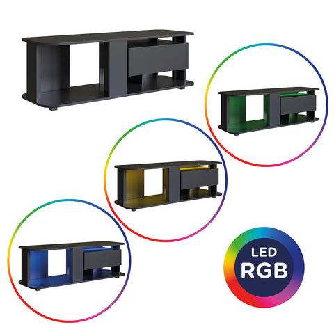 Estante Baixa 136x45x47cm Rack Preto Tv até 55" Gaveta Iluminação Led RGB