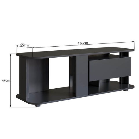 Estante Baixa 136x45x47cm Rack Preto Tv até 55" Gaveta Iluminação Led RGB