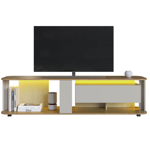 Rack Baixo Tv 65" 180x45x47cm Gaveta Iluminação Led Cor Arenas Mel Estante Móvel