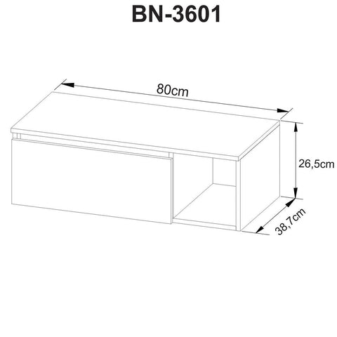 Balcão Suspenso para Banheiro De Mármore Branco com 1 Porta e Nicho Lateral 80cm Sem Cuba