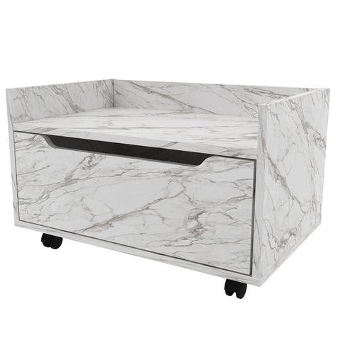 Balcão Gabinete com Gaveta e Rodízio para Banheiro 60cm Mármore Branco BN3647 Tecnomobili