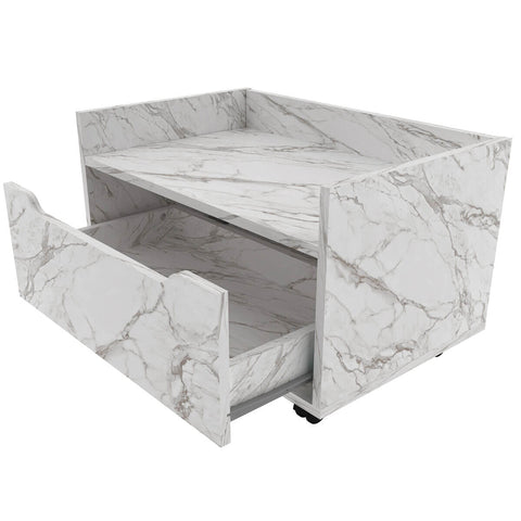 Balcão Gabinete com Gaveta e Rodízio para Banheiro 60cm Mármore Branco BN3647 Tecnomobili