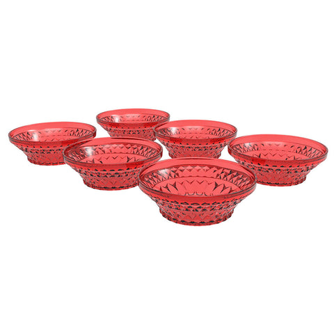 Jogo 6 Potes de Sobremesa Doces 330ml Glassy Crippa Plástico Vermelho Tigelas Potes