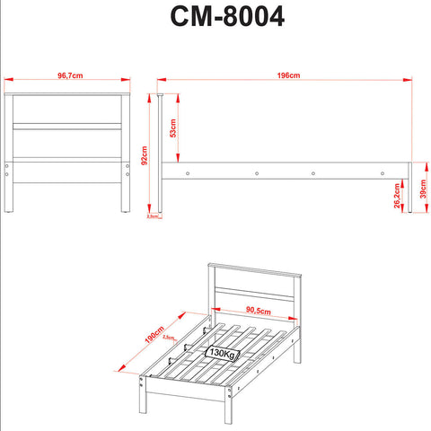 Cama de Solteiro Amêndoa Branco 97x196x92cm MDP Tecnomobili CM8004 até 130kg