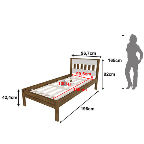 Cama de Solteiro Nogal Branco 96,7x196x92cm MDP Tecnomobili CM8006 até 130kg