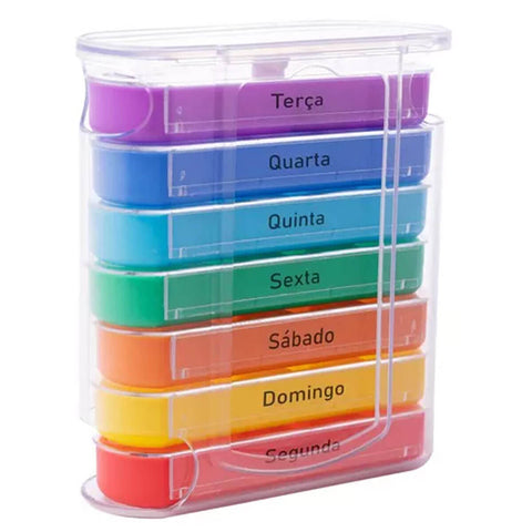 Kit 7 Porta Remédios Semanal Organizadores Comprimidos Plástico 13x11,5x4,5cm