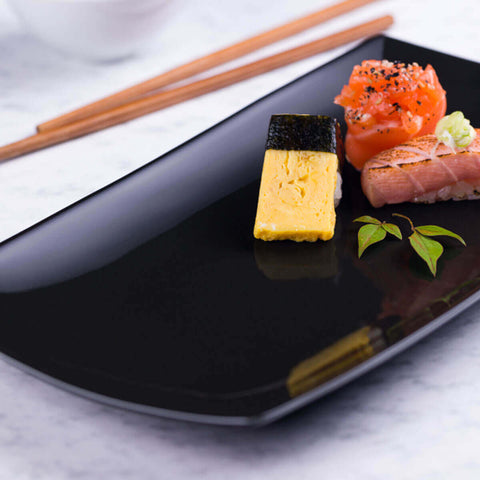 Kit 24 Bandejas 22cm Porcelana Germer Prato Sushi Restaurante Oriental Rasa Preto