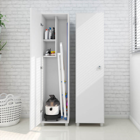 Armário Multiuso 37x144cm Porta e Prateleiras Branco Lavanderia Tecnomobili AM3107