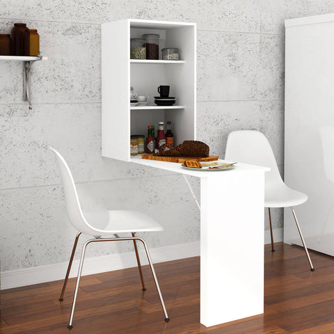 Armário de Parede Suspenso com Mesa e Prateleiras Articulável AM3106 Branco Tecnomobili