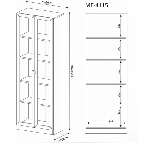 Estante Armário Nogal 59,8x31,5x171,5cm Prateleiras e Portas de Vidro ME4115 Tecnomobili