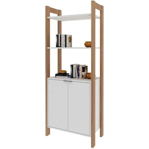 Estante Livros Multiuso 35,5x65x165,5cm 2 Portas Prateleira Amêndoa Branco Tecnomobili AZ1009