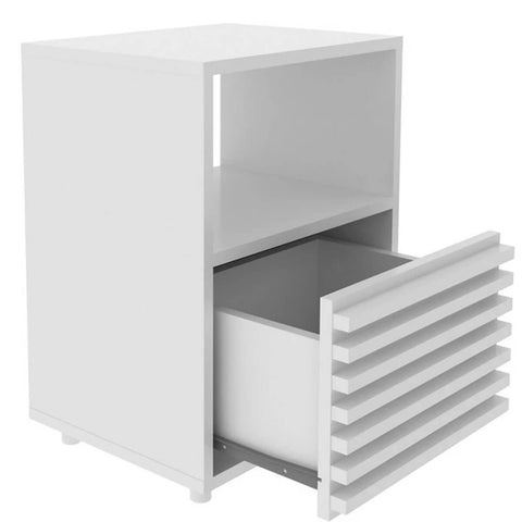 Mesa de Cabeceira 38x30x51,4cm Gaveta Ripada Nicho Branco CM8042 Tecnomobili