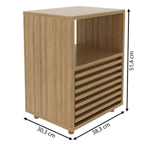 Mesa de Cabeceira 38x30x51,4cm Gaveta Ripado Amêndoa CM8042 Tecnomobili