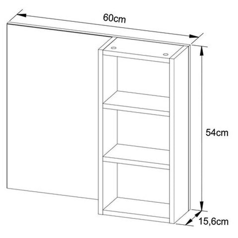 Armário com Espelho 15,5x60x54cm Suspenso Banheiro Nichos Amêndoa BN3609