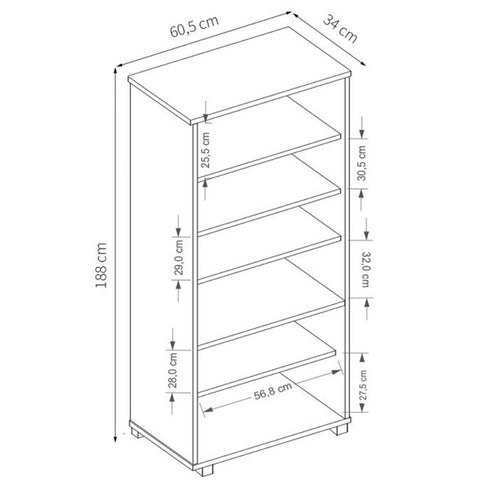 Estante Escritório 31x60x171cm ME4104 Livreiro Tecnomobili Preta 5 Prateleiras Organizar Documentos Livros