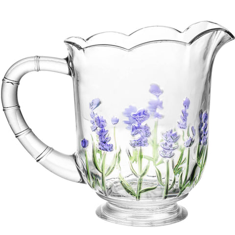 Conjunto Jarra 1,5L e 6 Taças 240ml de Cristal Lyor Lavanda Hand Painting Para Sucos Água